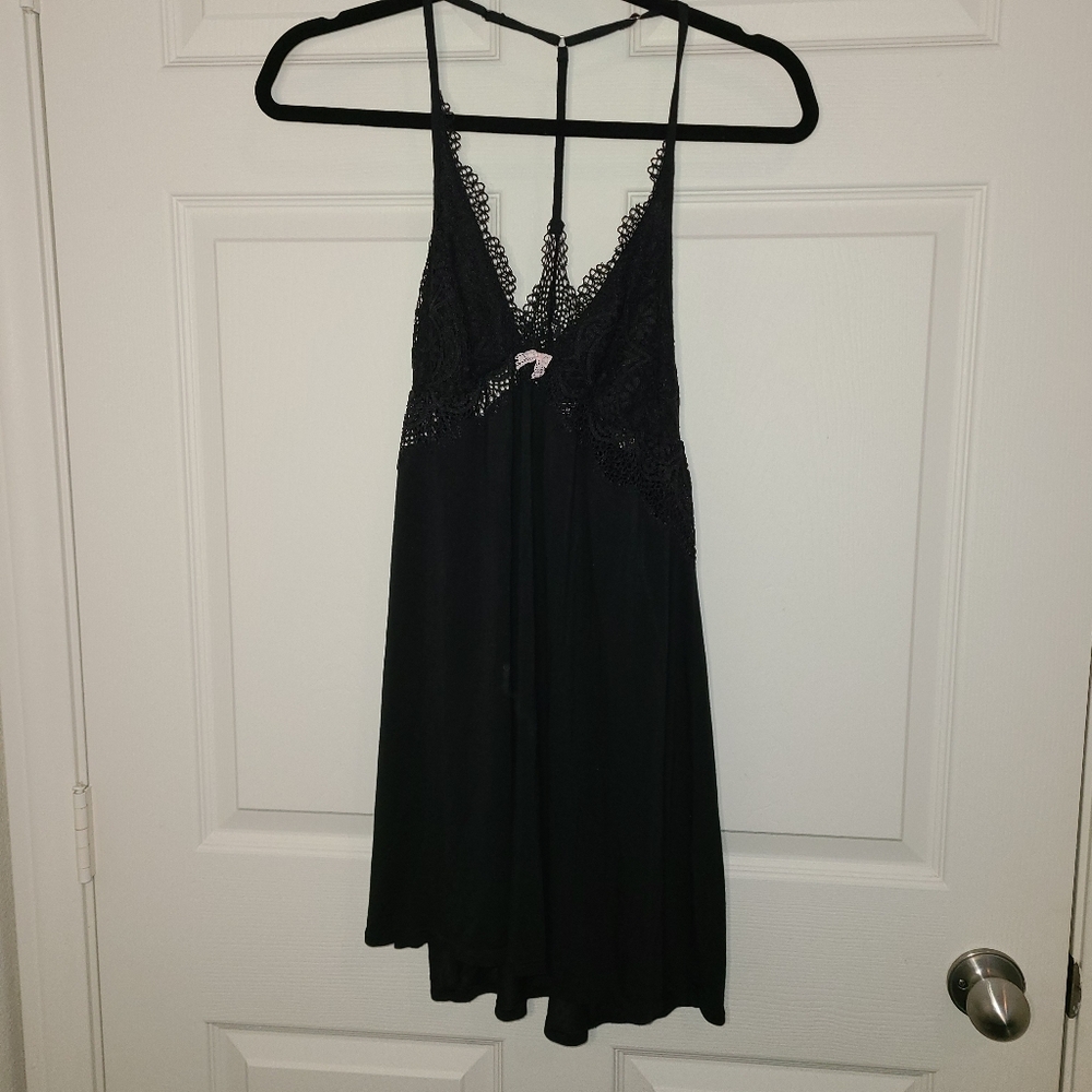 Victoria's Secret Whimsigoth Black Babydoll Chemise Slip Nightie Size M Lace
